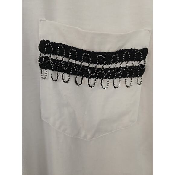 D Exterior Short Sleeve Shirt Beaded Pocket Top Size Large White - Picture 2 of 6